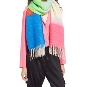 OPEN EDIT
Colorblock Fringe Scarf In Blue Diver Combo